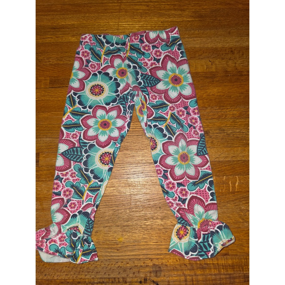 Emily Rose Toddler Girls 2T Pink Teal Floral Paisley Ruffle Hem Boho Leggings